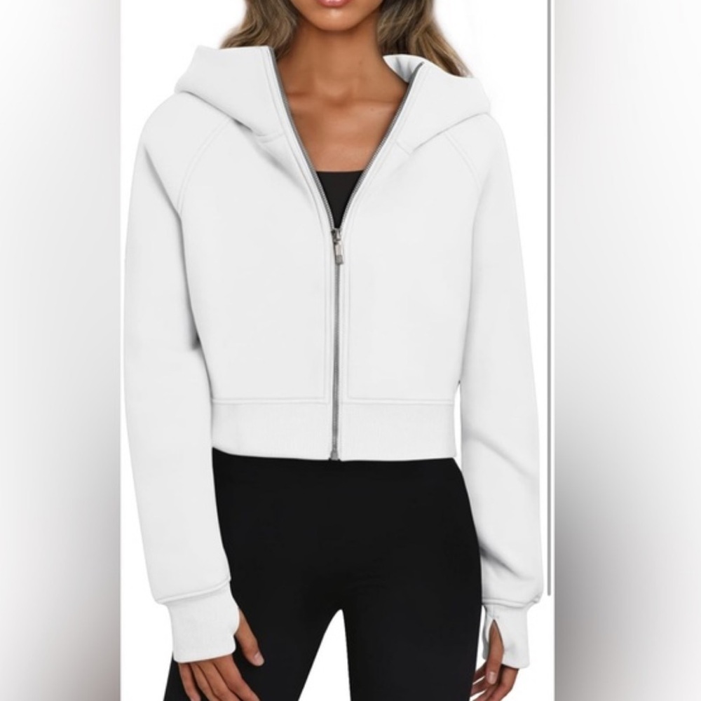 Trendy Queen Full Zip Hoodie White Casual Sweatshirt Jacket Size Large